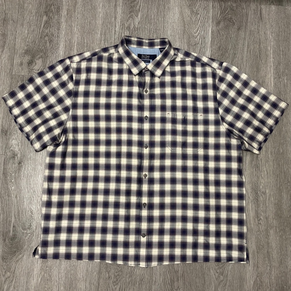 Nat Nast Shirt Mens XXL Purple Plaid Silk Rockabilly Bowling Cigar American Fit